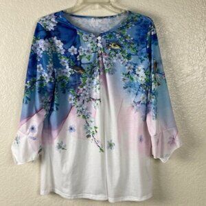 No label Women's 3/4 sleeve Multicolored Floral Print Top Sz XL